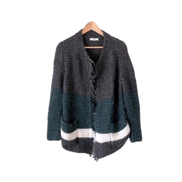 Madewell Alpaca Wool Cardigan Sweater Womens Oversized XXS Fringe Chunky Striped - Picture 1 of 4